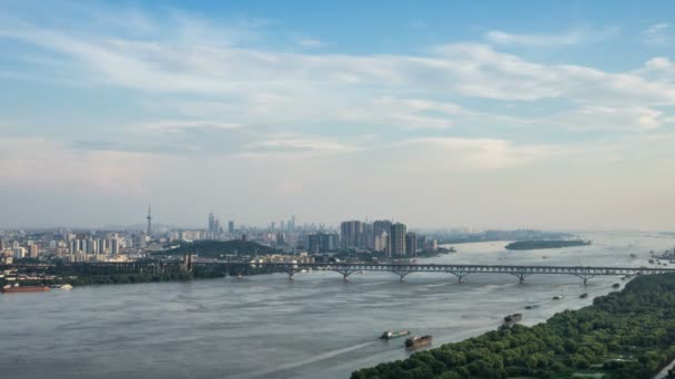 Time Lapse Van Skyline Van Jangtsekiang Stad Nanjing China Bewolkte — Stockvideo