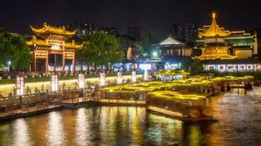 Zaman atlamalı Nanjing Konfüçyüs Tapınağı doğal bölge ve Qinhuai nehir gece, nanjing Simgesel Yapı,