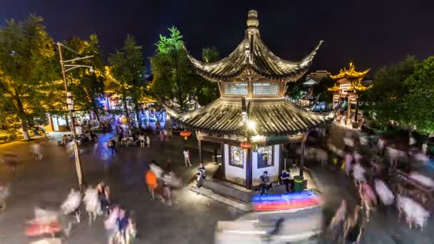 Time Lapse Nanjing Confucius Temple Scenic Region Qinhuai River Night — Stock Video