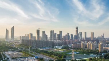 Zaman atlamalı cityscape nanjing şehir, Hexi yeni şehir, günbatımı, Çin'in 