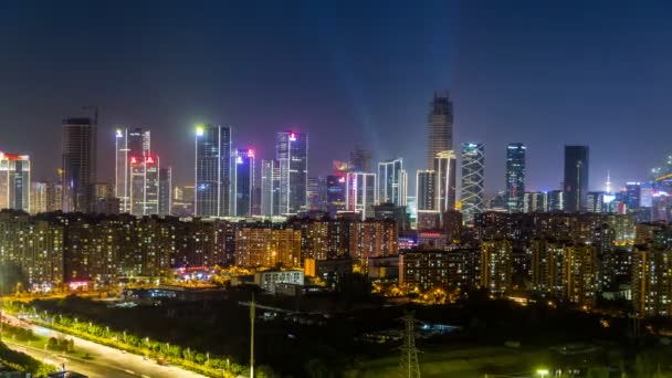Πάροδο Του Χρόνου Του Cityscape Νύχτα Της Nanjing Hexi Νέα — Αρχείο Βίντεο