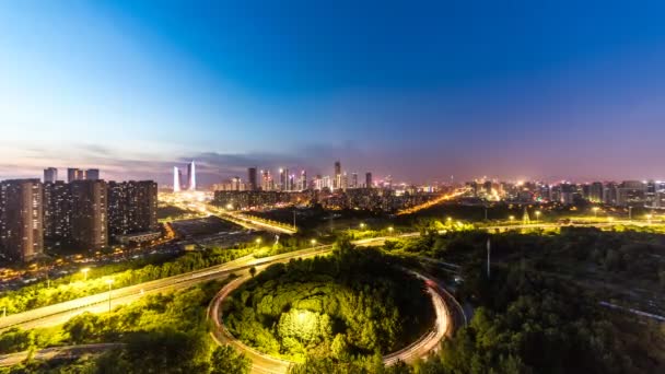 Time Lapse Cityscape Nanjing Hexi New Town Day Night China — Vídeos de Stock