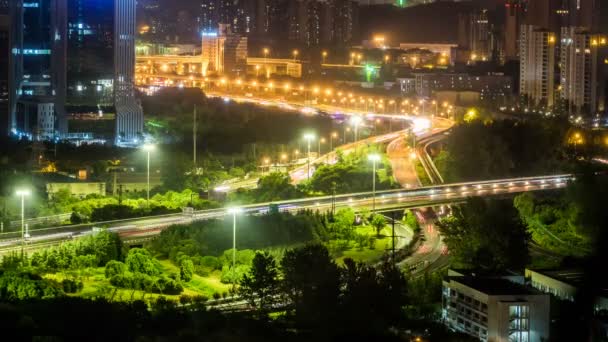 Lapso Tempo Tráfego Rodoviário Ocupado Noite Cidade Beijing China — Vídeo de Stock