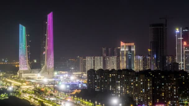 Πάροδο Του Χρόνου Του Cityscape Νύχτα Της Nanjing Hexi Νέα — Αρχείο Βίντεο