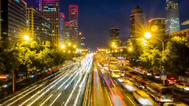 Lapso Tempo Tráfego Rodoviário Ocupado Noite Cidade Beijing China — Vídeo de Stock