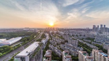 Nanjing ve Çin 'in gecelerinde şehir manzarasının zaman aşımı