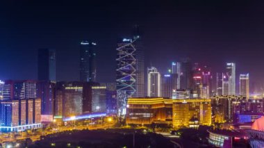 Nanjing ve Çin 'in gecelerinde şehir manzarasının zaman aşımı