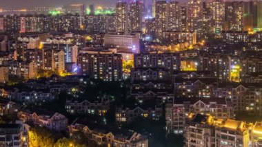 Nanjing ve Çin 'in gecelerinde şehir manzarasının zaman aşımı