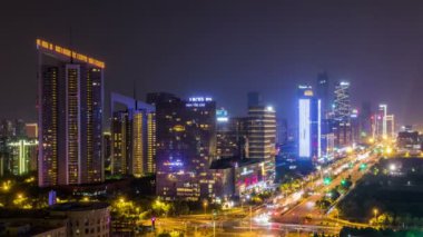 Nanjing ve Çin 'in gecelerinde şehir manzarasının zaman aşımı