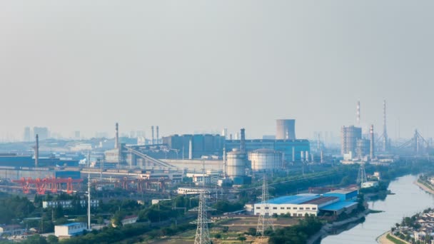 Time Lapse Steel Mills Cooling Towers Factory Smoke Stack — Stock Video