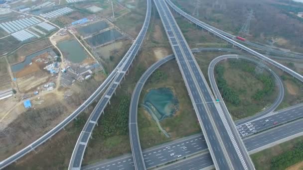 Aerial View Highway Overpass City — Stock Video