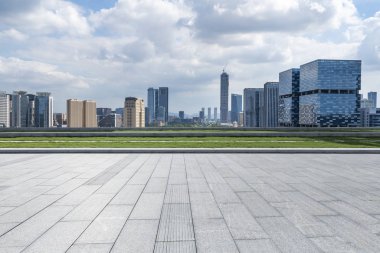 Panoramik silüet ve modern iş ofisi binaları