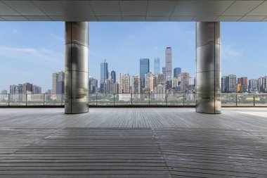 Panoramik silüet ve modern iş ofisi binaları