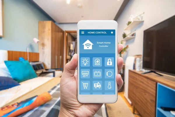 Smartphone mit Smart House, Hausautomation, Gerät mit App i — Stockfoto