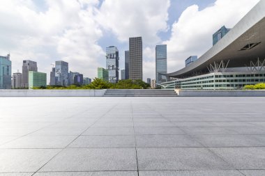 Panoramik silüet ve modern iş ofisi binaları
