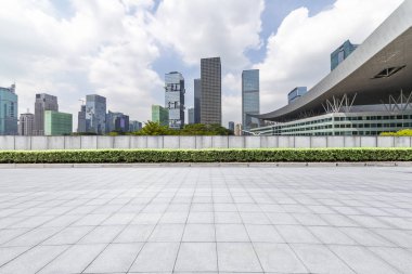 Panoramik silüet ve modern iş ofisi binaları