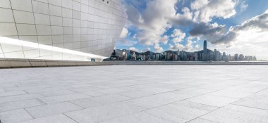 Panoramik silüet ve modern iş ofisi binaları