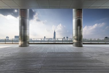 Panoramik silüet ve modern iş ofisi binaları