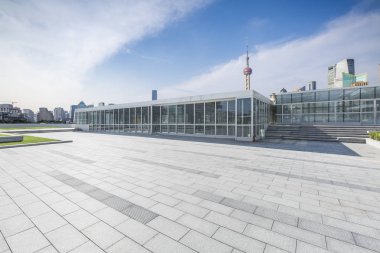 Panoramik silüet ve modern iş ofisi binaları