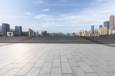 Panoramik silüet ve modern iş ofisi binaları