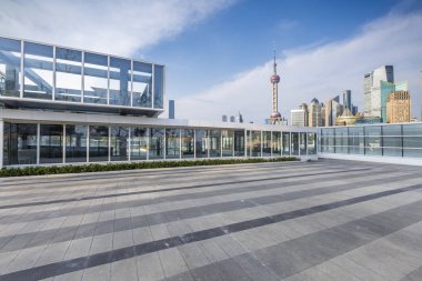 Panoramik silüet ve modern iş ofisi binaları