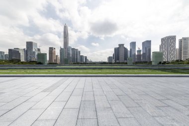 Panoramik silüet ve modern iş ofisi binaları