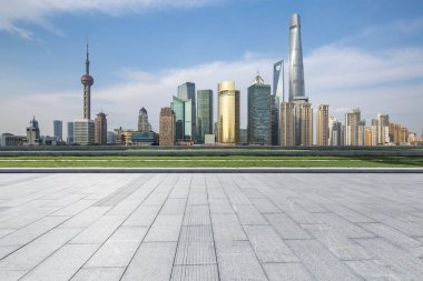 Panoramik silüet ve modern iş ofisi binaları