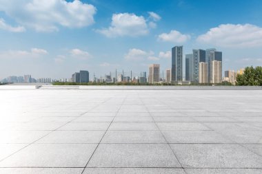 Panoramik silüet ve modern iş ofisi binaları