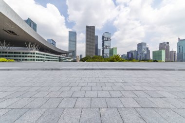 Panoramik silüet ve modern iş ofisi binaları