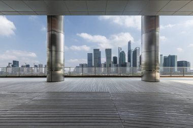 Panoramik silüet ve modern iş ofisi binaları