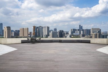 Panoramik silüet ve modern iş ofisi binaları