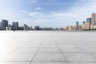 Panoramik silüet ve modern iş ofisi binaları