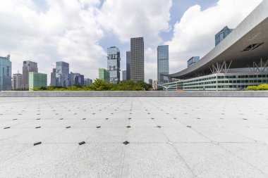 Panoramik silüet ve modern iş ofisi binaları