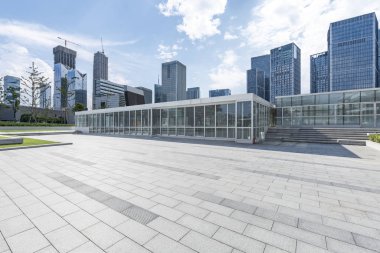 Panoramik silüet ve modern iş ofisi binaları