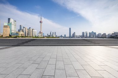 Panoramik silüet ve modern iş ofisi binaları