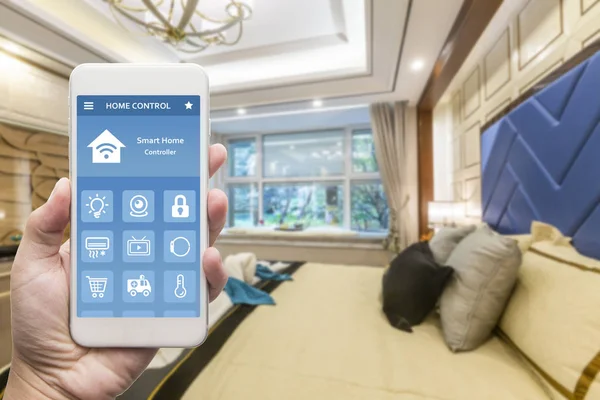 smart phone with smart house, home automation, device with app icons