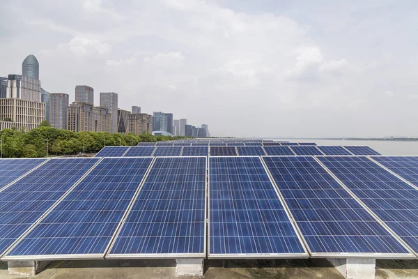 Solar Panels Modern City Skyline — Stock Photo, Image