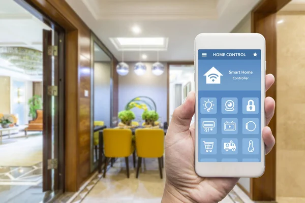 smart phone with smart house, home automation, device with app icons