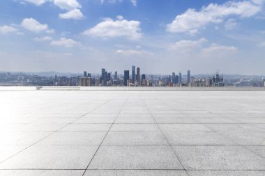 Panoramik silüet ve modern iş ofisi binaları