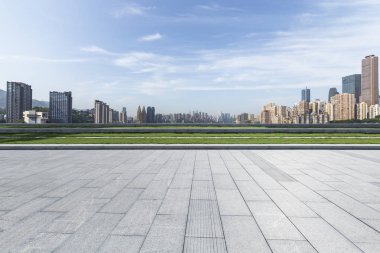 Panoramik silüet ve modern iş ofisi binaları