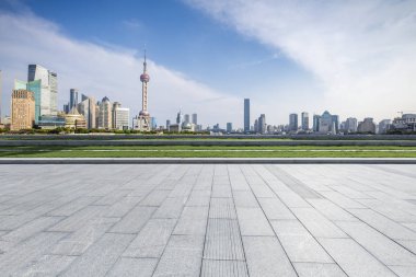 Panoramik silüet ve modern iş ofisi binaları