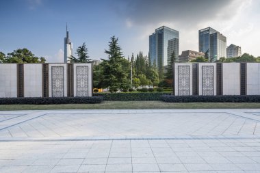 Panoramik silüet ve modern iş ofisi binaları