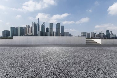 Panoramik silüet ve modern iş ofisi binaları