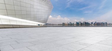 Panoramik silüet ve modern iş ofisi binaları