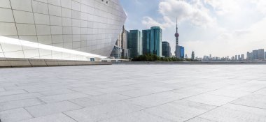 Panoramik silüet ve modern iş ofisi binaları
