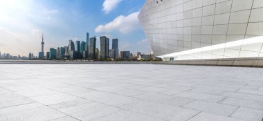 Panoramik silüet ve modern iş ofisi binaları