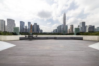 Panoramik silüet ve modern iş ofisi binaları