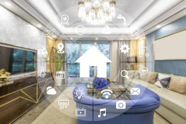 Circular futuristic interface of smart home automation assistant on a virtual screen