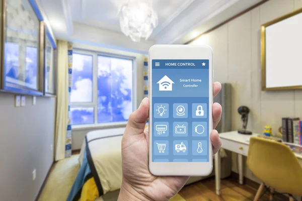 Smartphone Mit Smart House Hausautomation Gerät Mit App Symbolen — Stockfoto