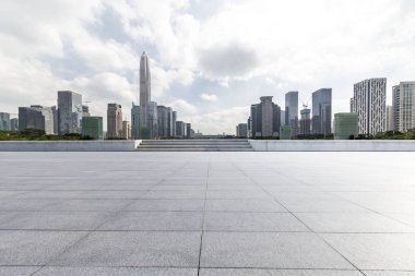 Panoramik silüet ve modern iş ofisi binaları
